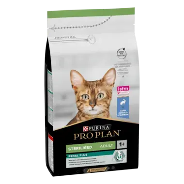 PRO PLAN® RENAL PLUS (РЕНАЛ ПЛЮС). Сухий повнораціонний корм для дорослих стерилізованих котів, з кроликом.