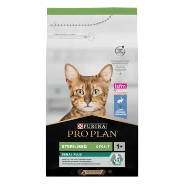 PRO PLAN® RENAL PLUS (РЕНАЛ ПЛЮС). Сухий повнораціонний корм для дорослих стерилізованих котів, з кроликом.