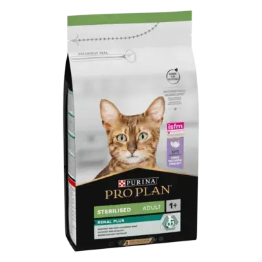 PRO PLAN® RENAL PLUS (РЕНАЛ ПЛЮС). Сухий повнораціонний корм для дорослих стерилізованих котів, з індичкою.