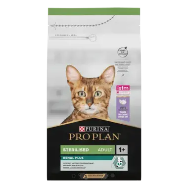 PRO PLAN® RENAL PLUS (РЕНАЛ ПЛЮС). Сухий повнораціонний корм для дорослих стерилізованих котів, з індичкою.