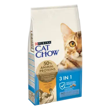 CAT CHOW® Сухий повнораціонний корм для дорослих котів з формулою потрійної дії, з індичкою.