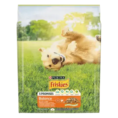 Friskies® Balance (Баланс). З Куркою, Яловичиною та Овочами. Сухий повнораціонний корм для дорослих собак.