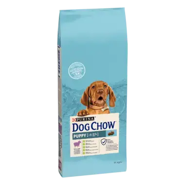 Dog Chow® сухий повнораціонний корм для цуценят віком до 1 року. Також підходить для вагітних та лактуючих собак, з ягням.