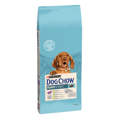 Dog Chow® сухий повнораціонний корм для цуценят віком до 1 року. Також підходить для вагітних та лактуючих собак, з ягням.