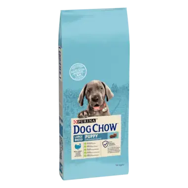 Dog Chow® сухий повнораціонний корм для цуценят великих порід віком до 2 років. Також підходить для вагітних та лактуючих соб