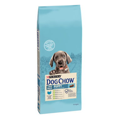 Dog Chow® сухий повнораціонний корм для цуценят великих порід віком до 2 років. Також підходить для вагітних та лактуючих соб