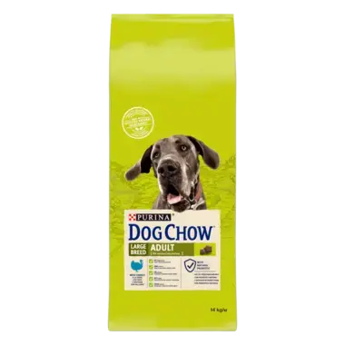 Dog Chow® сухий повнораціонний корм для дорослих собак великих порід віком від 2 до 9 років, з індичкою.