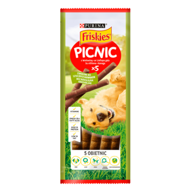 Friskies® Picnic (Пікнік). Додатковий сухий корм для дорослих собак, з яловичиною.