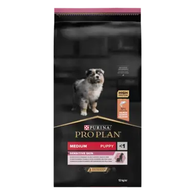 PRO PLAN®. Сухий повнораціонний корм для цуценят середніх порід з чутливою шкірою. З лососем.