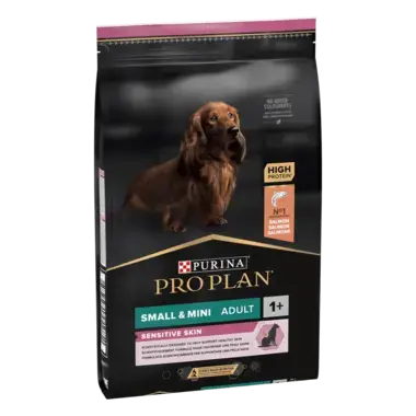 PRO PLAN®. Сухий повнораціонний корм для дорослих собак дрібних порід із чутливою шкірою. З лососем.