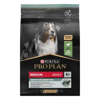 PRO PLAN®. Сухий повнораціонний корм для дорослих собак середніх порід з чутливою системою травлення. З ягням.