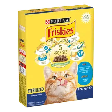 Friskies® Sterilized (Стерилайзд). З лососем, тунцем та овочами. Сухий повнораціонний корм для стерилізованих кішок/кастрован