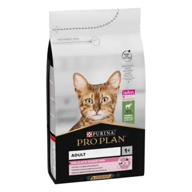 PRO PLAN®. Сухий повнораціонний корм для дорослих котів з чутливим травленням чи вибагливих до їжі, з ягням.