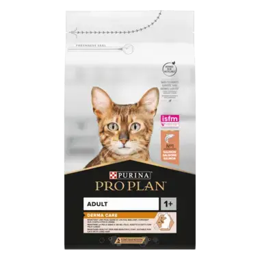 PRO PLAN® DERMA CARE (Дерма Кеар). Сухий повнораціонний корм для дорослих котів для підтримки здоров'я шкіри та краси шерсті,