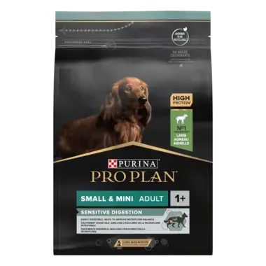 PRO PLAN®. Сухий повнораціонний корм для дорослих собак малих порід з чутливою системою травлення. З ягням.