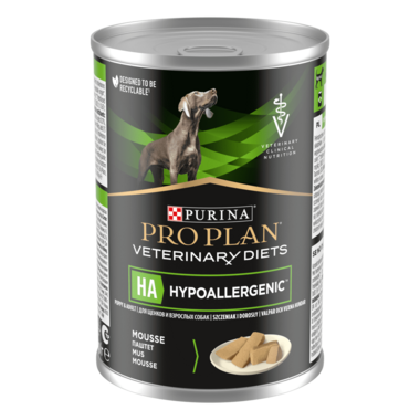 PRO PLAN® HA HYPOALLERGENIC. Ветеринарна дієта для собак для зниження ознак інгредієнтної непереносимості.