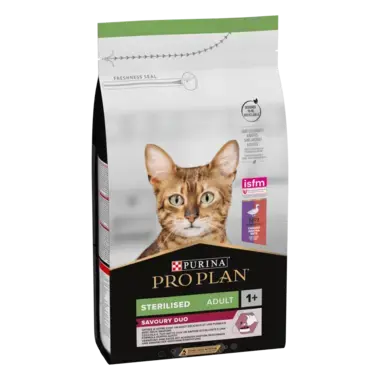 PRO PLAN®. Сухий повнораціонний корм для стерилізованих котів, з качкою та печінкою.