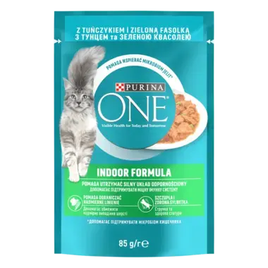 PURINA ONE® Indoor (Індор). Шматочки в соусі. Консервований порційний повнораціонний корм для дорослих котів, що постійно пер