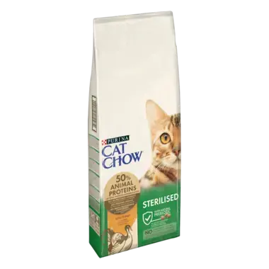 CAT CHOW® Сухий повнораціонний корм для дорослих стерилізованих кішок / кастрованих котів, з індичкою.
