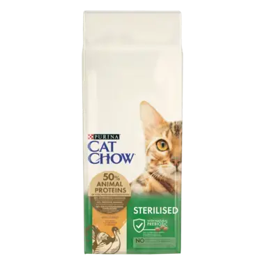 CAT CHOW® Сухий повнораціонний корм для дорослих стерилізованих кішок / кастрованих котів, з індичкою.