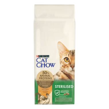 CAT CHOW® Сухий повнораціонний корм для дорослих стерилізованих кішок / кастрованих котів, з індичкою.