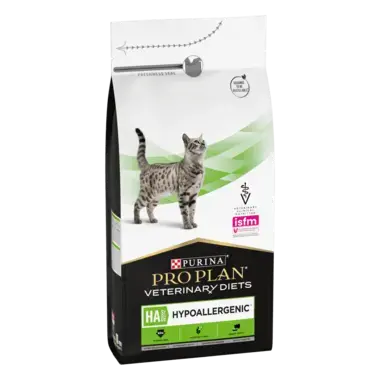 PRO PLAN® HA HYPOALLERGENIC. Ветеринарна дієта для котів для зниження ознак інгредієнтної непереносимості.