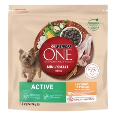 PURINA ONE® MINI/SMALL (МІНІ/СМОЛЛ) <10 кг/kg ACTIVE (АКТИВ). З куркою та рисом. Сухий повнораціонний корм для активних дорос