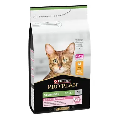 PRO PLAN®. Сухий повнораціонний корм для дорослих стерилізованих котів з чутливим травленням, з куркою.
