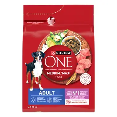Purina ONE®. Сухий повнораціонний корм для дорослих собак середніх та великих порід >10 кг/kg. З ягням та рисом.