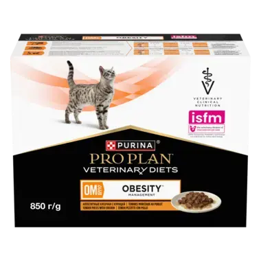 Упаковка PRO PLAN® VETERINARY DIETS OM St/Ox Obesity Management. Консервований повнораціонний дієтичний корм для котів