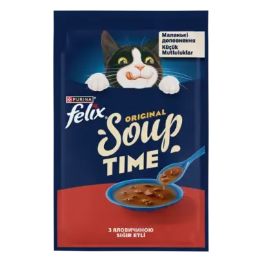 Felix® Суп Тайм.  Додатковий консервований корм для дорослих котів. З яловичиною.