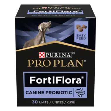 PURINA® PRO PLAN® FortiFlora®. Додатковий сухий корм, що допомагає у підтримці балансу мікрофлори кишківника у дорослих собак