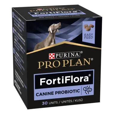 PURINA® PRO PLAN® FortiFlora®. Додатковий сухий корм, що допомагає у підтримці балансу мікрофлори кишківника у дорослих собак