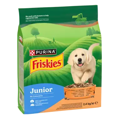 Friskies® Junior - корм для цуценят з куркою та молоком