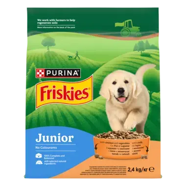 Friskies® Junior - корм для цуценят з куркою та молоком