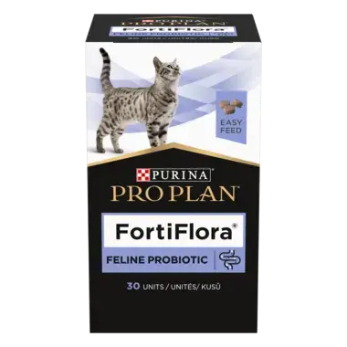 PURINA® PRO PLAN® FortiFlora®. Додатковий сухий корм, що допомагає у підтримці балансу мікрофлори кишківника у дорослих кішок