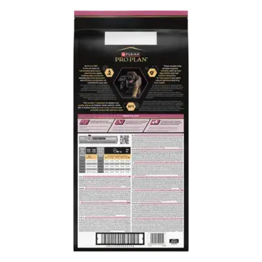 PURINA® PRO PLAN®. Сухий повнораціонний корм для цуценят великих порід масивної статури з чутливою шкірою. З лососем. Зворот