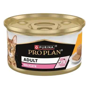 PURINA® PRO PLAN® DELICATE (ДЕЛІКEТ) з куркою, мус в банці. Лицьова сторона