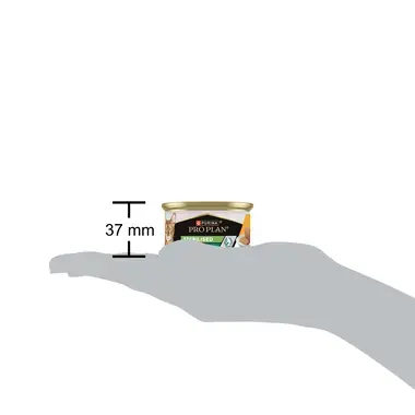 Розмір баночки PURINA® PRO PLAN®. Консервований повнораціонний корм для дорослих стерилізованих котів, мус з куркою.