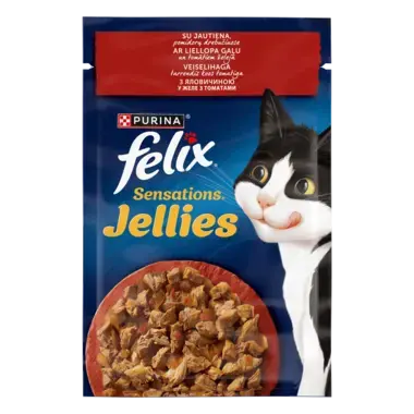 Пауч FELIX® SENSATIONS® JELLIES (Желе). З яловичиною в желе з томатами. Шматочки у желе. 