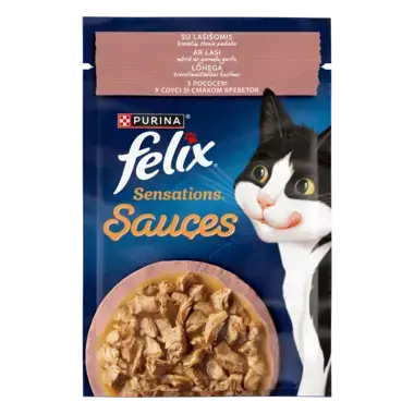 Пауч FELIX® SENSATIONS® SAUCES (Соуси). З лососем в соусі зі смаком креветок. Шматочки у соусі.