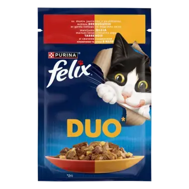 Пауч FELIX® DUO (Дуо). З яловичиною та птицею. Шматочки в желе. 