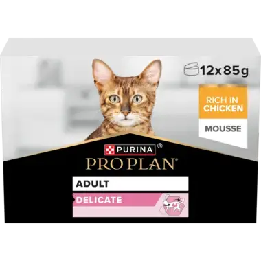 Мультипак PURINA® PRO PLAN® DELICATE (ДЕЛІКEТ) з куркою, мус в банці