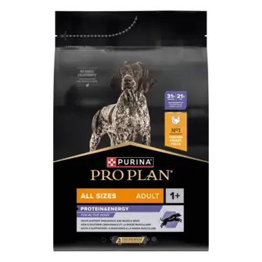 PURINA® PRO PLAN®. Сухий повнораціонний корм для дорослих активних та робочих собак усіх розмірів, з куркою. Упаковка