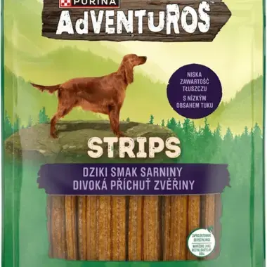 PURINA® AdVENTuROS®. Додатковий корм (смужки) для дорослих собак зі смаком оленини упаковка польська