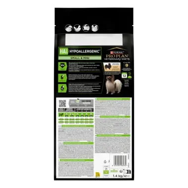 Зворотна сторона упаковки PRO PLAN® HA HYPOALLERGENIC. Ветеринарна дієта для собак малих порід