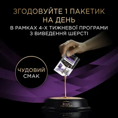 Рекомендації годування PURINA® PRO PLAN® Hairball Care (Хеірбол Кер). Консервований додатковий корм для дорослих котів