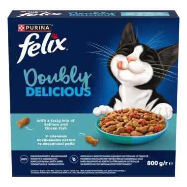 Felix® Doubly Delicious (Даблі Делішес). З лососем, океанічною рибою та буряком. Сухий корм для дорослих котів 800 гр