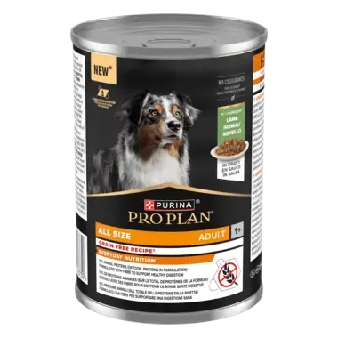 УпаковкаPURINA® PRO PLAN®. Консервований повнораціонний беззерновий корм для собак з ягням у підливі